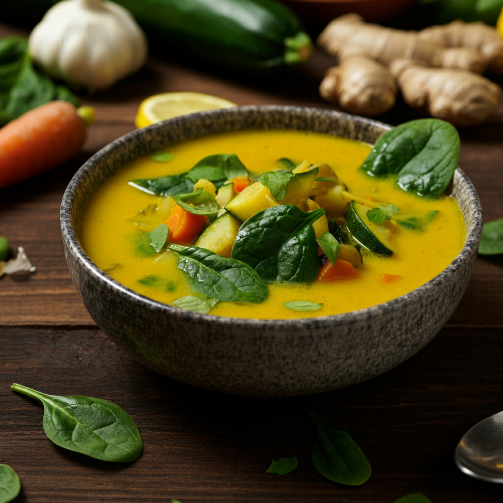 gut health soup, healthy soup, soup, turmeric lentil soup, chicken bone broth soup, miso ginger soup, vegetable soup, simmering gut health soup
