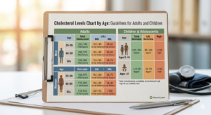 Cholesterol levels chart by age for adults, children, men, and women