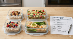 Sample weekly meal plan featuring foods that lower cholesterol naturally