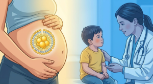 A split image showing a pregnant woman's abdomen on one side and a pediatrician consulting with a young child on the other, representing diverse management needs.