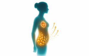 Illustration showing how the body burns stored fat cells for energy during a calorie deficit