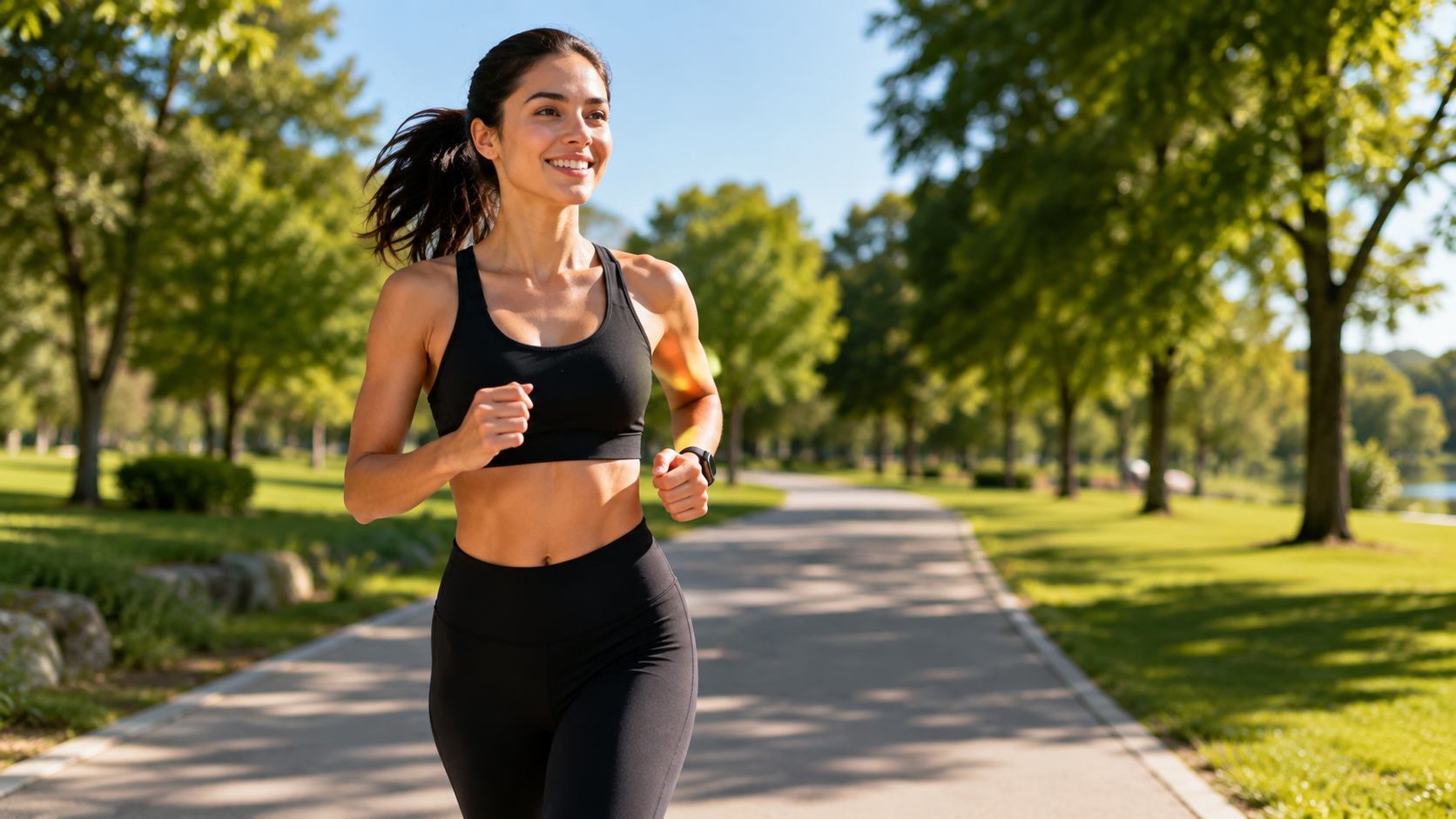 Woman jogging on an outdoor path as part of a cardio routine for weight loss