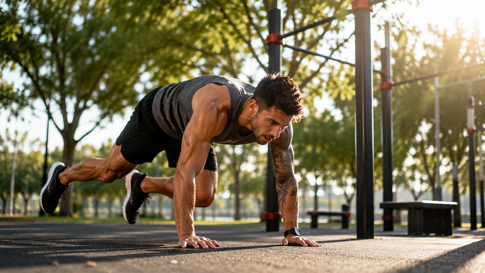 Person performing a high-intensity burpee exercise during HIIT training