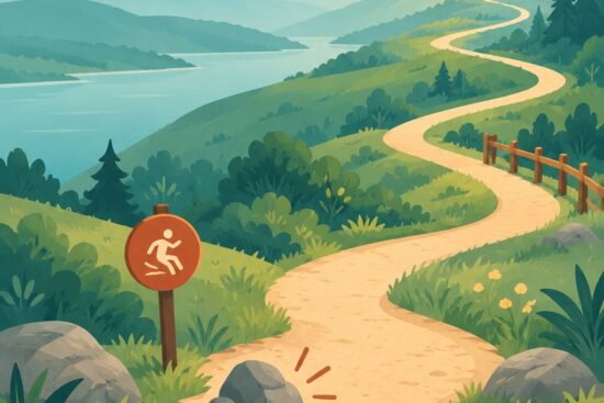 Illustration of a winding path with a small bump in the middle and the path continuing forward, representing recovery from a setback weight loss setbacks