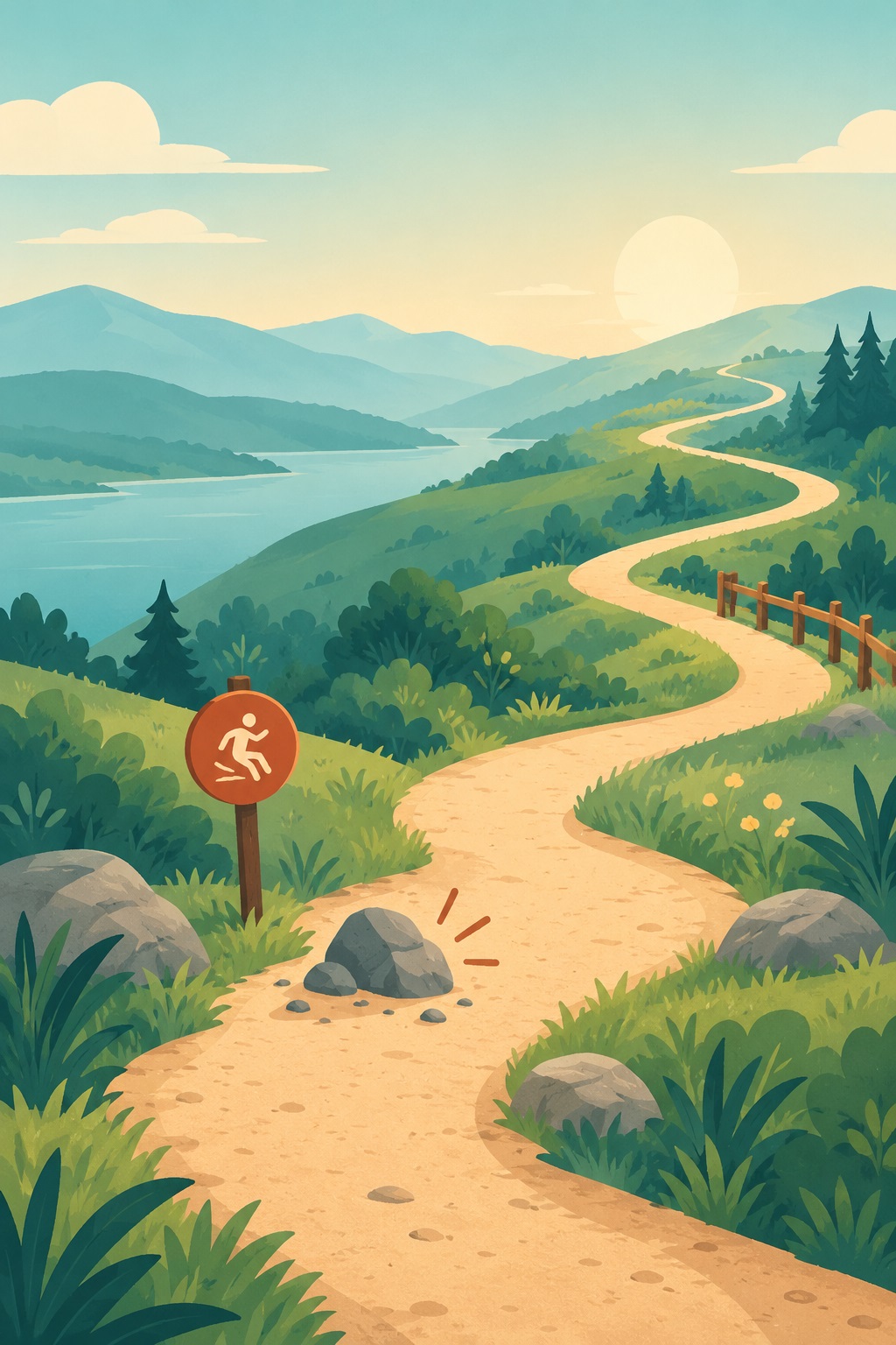 Illustration of a winding path with a small bump in the middle and the path continuing forward, representing recovery from a setback weight loss setbacks