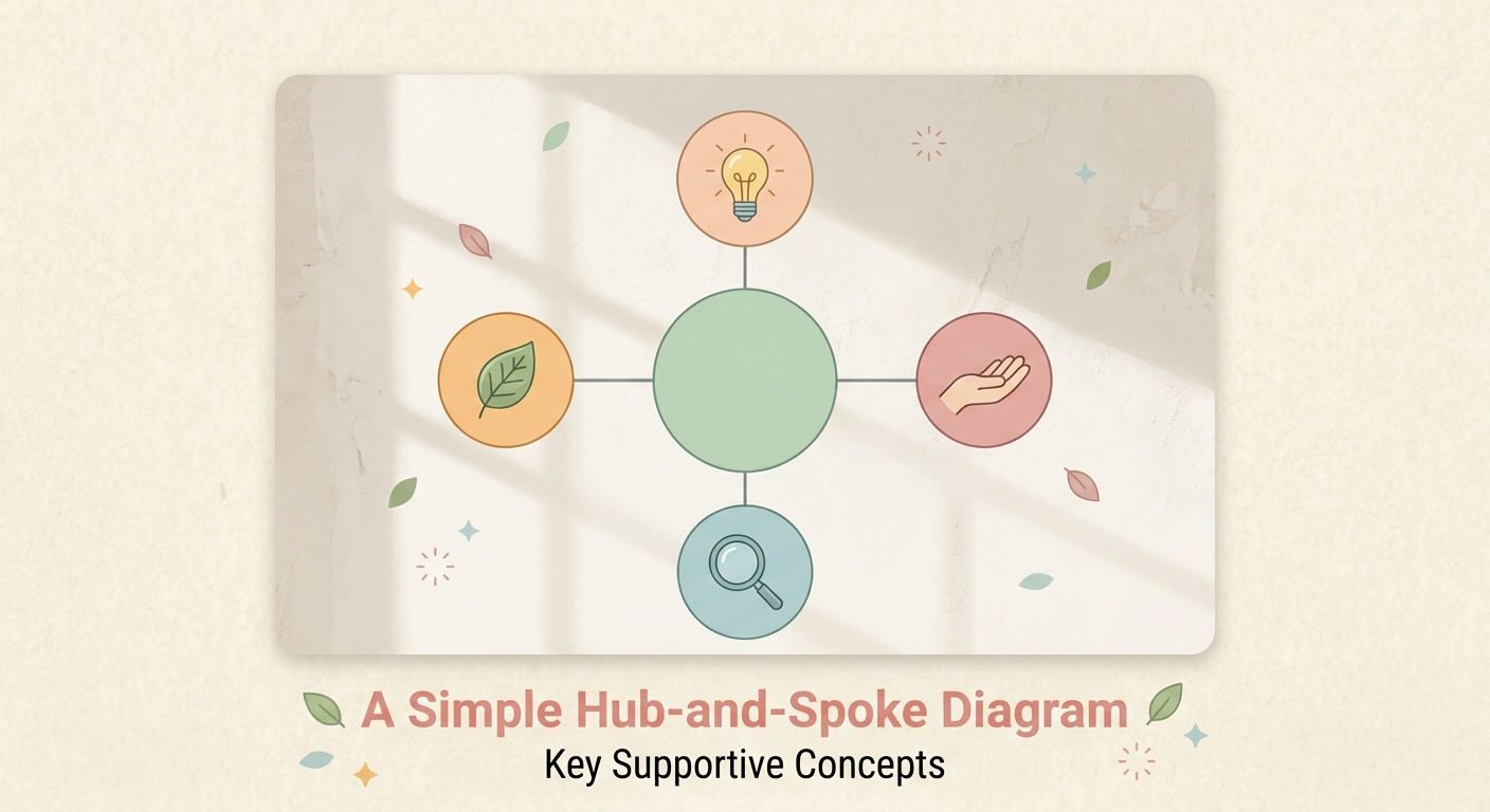 Diagram showing the main emotional eating guide connected to four topic guides.