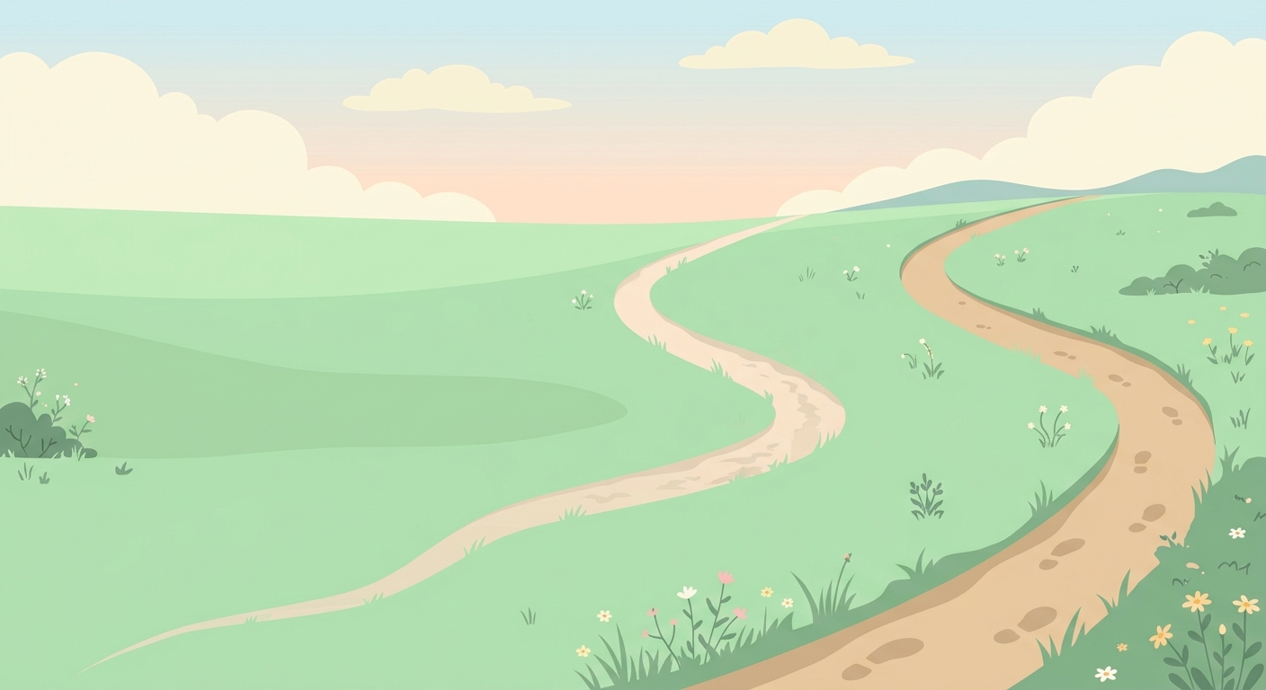 Illustration of a grassy path that grows from faint to clearly worn, showing a behavior becoming routine through repetition.